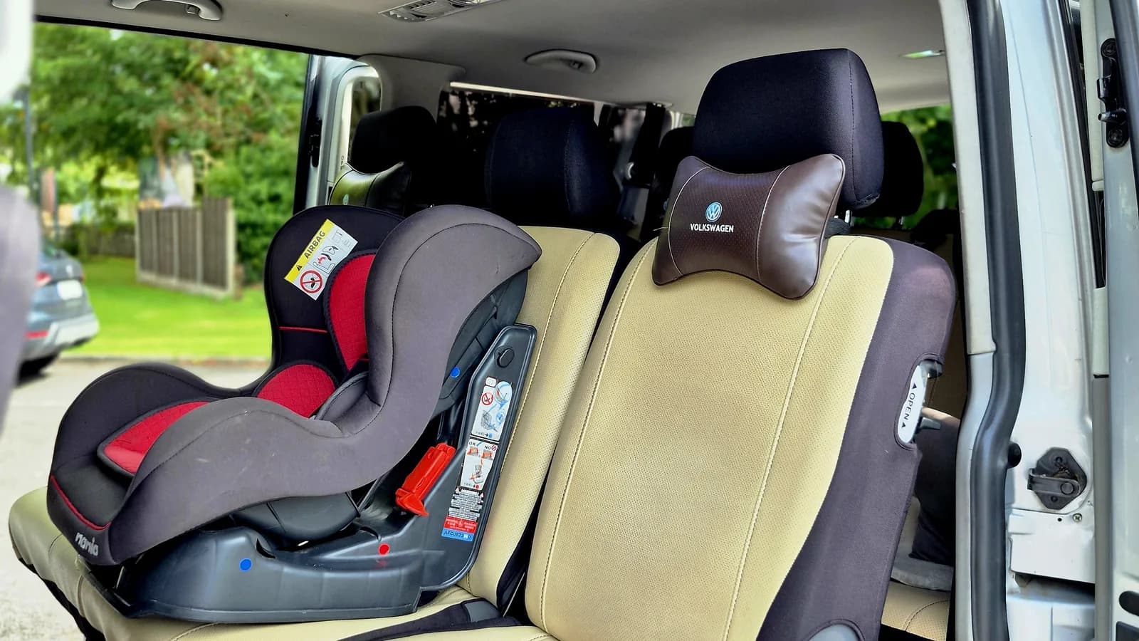 Child seat fitted to a passenger seat inside the executive van