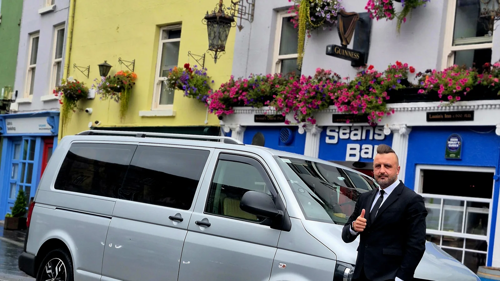 Our chauffeur and vehicle outside Sean's Bar in Athlone, the oldest pub in Ireland