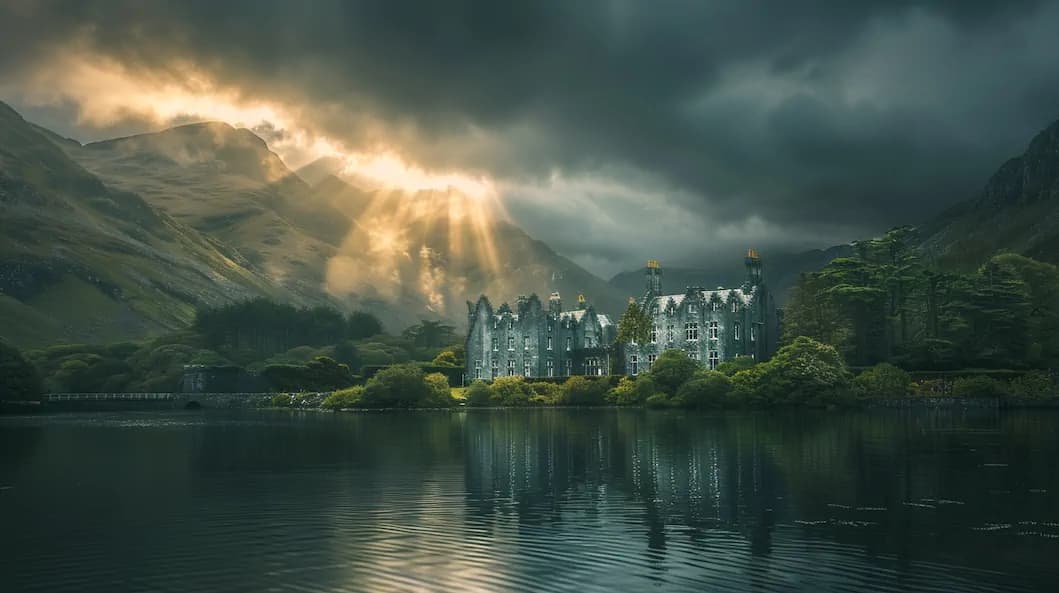 Kylemore Abbey reflected in its lake on a private Connemara tour